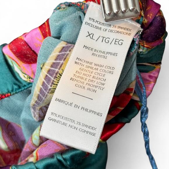 NATORI Geisha Print Satin Pajama Lounge Pants Teal Pink Asian Inspired Womens XL - Picture 3 of 11